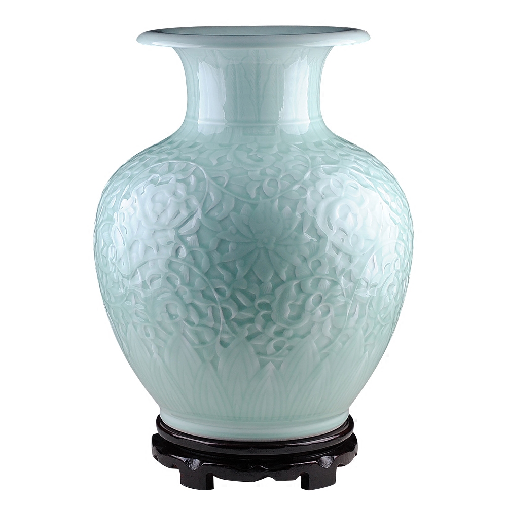 Jingdezhen ceramic furnishing articles flower implement manual reliefs green glaze of large vases, famous master works sitting room adornment