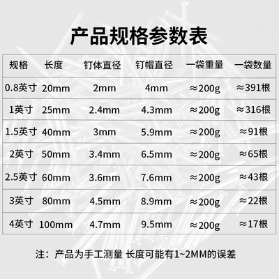 墙面钉木匠洋丁袋墙上水泥钉钢钉钉圆钢定钉手工图钉专用