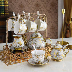 Afternoon tea set 16 pieces European ceramic gold-rimmed coffee set coffee cup afternoon flower tea living room cup