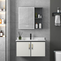 Light luxury bathroom cabinet ceramic integrated basin waterproof space aluminum alloy slate bathroom cabinet wash basin combination set