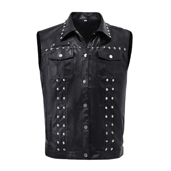 Punk PU leather vest men's trendy motorcycle leather shoulder lapel rivet leather vest performance singer suit sleeveless horse clip
Punk PU leather vest men's trendy motorcycle leather shoulder lapel rivet leather vest performance singer suit sleeveless horse clip