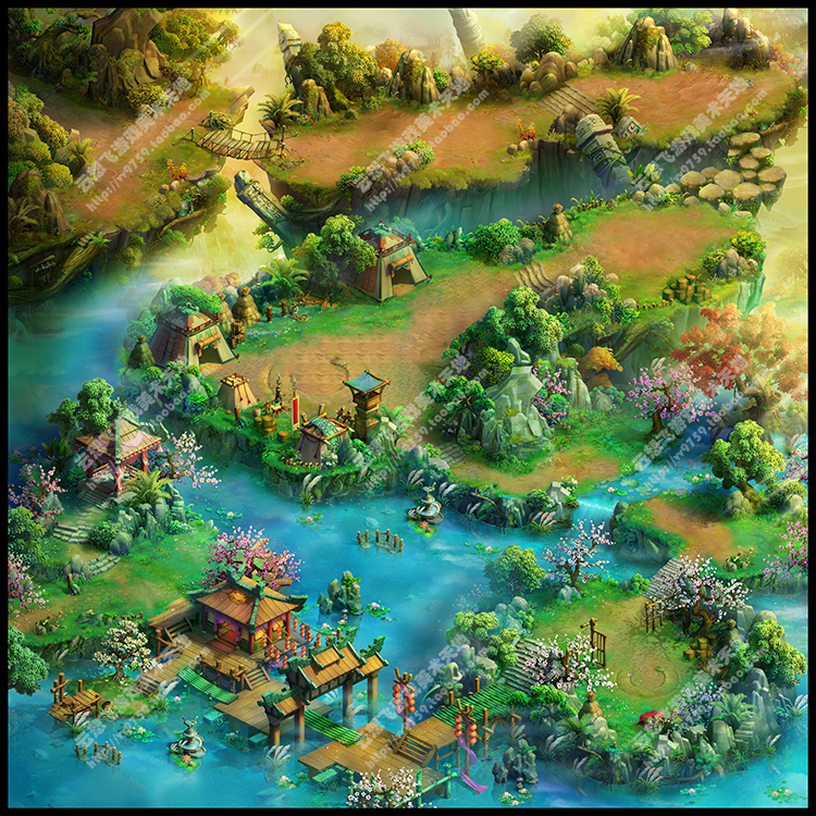 游戏cg美术资源 2d游戏地图 场景拼图素材 45度高清手绘风格地图