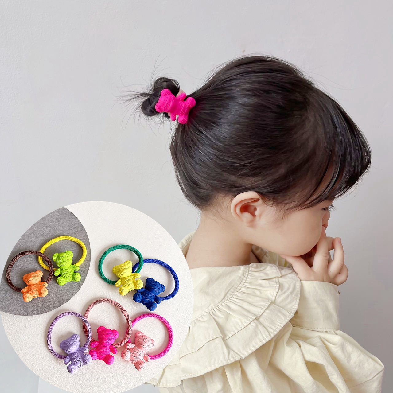 韩版女孩扎头发字母亚克力小熊儿童蝴蝶简约皮筋头绳发饰宝宝头饰