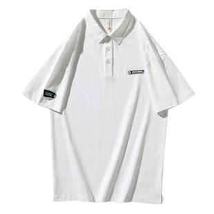 重磅白色纯棉短袖 宽松青年保罗冰丝美式 男夏季 POLO衫 设计感T恤潮