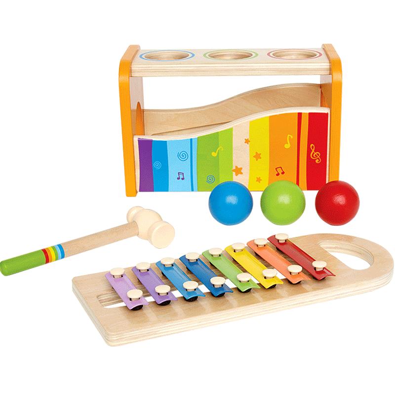Hape早旋律敲琴台小木琴二合一益智早教敲琴棒台男孩女孩音乐玩具