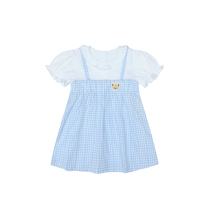 24夏季 PawinPaw卡通小熊童装 新款 女宝宝假两件格纹短袖 甜美可爱