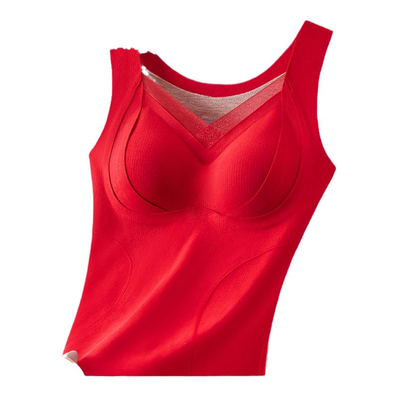 猫人本命年保暖背心女大红色免穿文胸德绒自发热打底加绒内衣套装