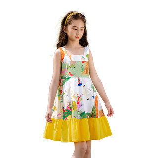 笛牧女童连衣裙2024夏季新款洋气新中式立领印花裙小女孩儿童裙子