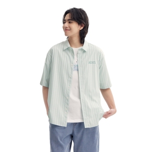 男夏季 森马短袖 凉感透气 衬衫 经典 条纹上衣简约通勤休闲风男装 时尚