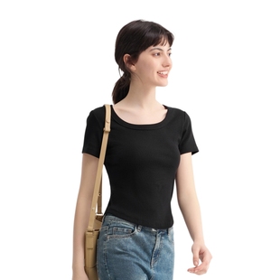 [商场同款]森马短袖T恤女短款黑色2024夏季新款白色修身辣妹上衣