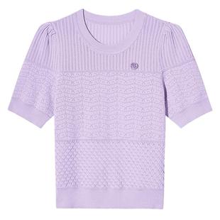 Goodland美地女装 夏圆领丁香紫短袖 天丝系列 针织衫