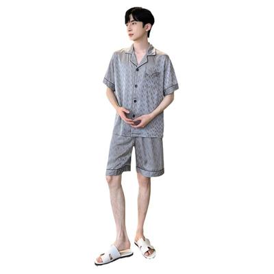 夏季男士冰丝绸家居服睡衣两件套