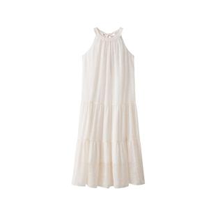 三福连衣裙2024新款夏季设计感气质挂脖海边度假长款白色裙子女装