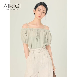 上衣BR22XS557 女chic心机露肩法式 吊带一字领设计衬衫 AIRIQI夏季