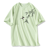 男士 休闲运动上衣青少年新中式 国风豆绿短袖 回力速干衣男T恤夏季