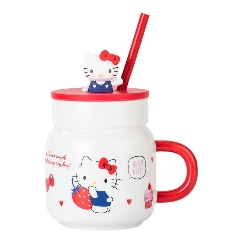 hellokitty陶瓷ins带盖吸管杯