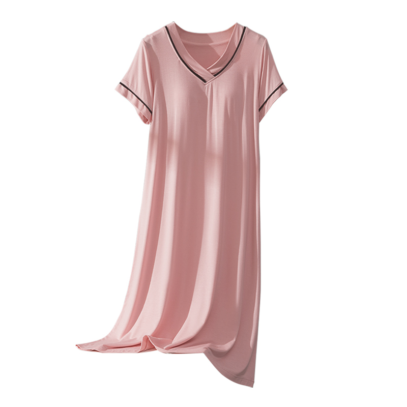 莫代尔短袖睡裙女夏季薄款带胸垫连衣裙2024年新款孕妇睡衣家居服