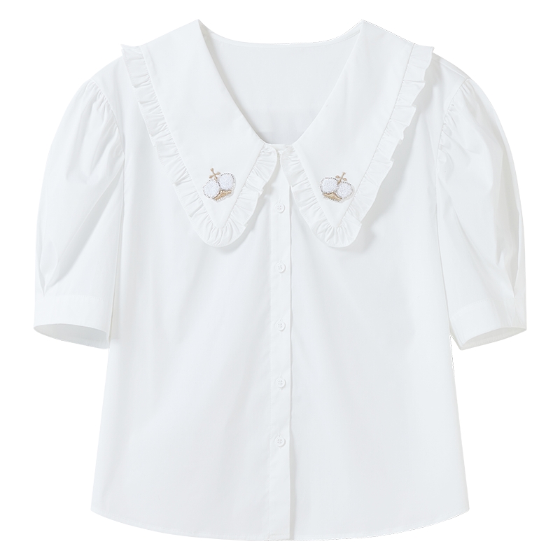 白领衬衫刺绣装饰气质短款