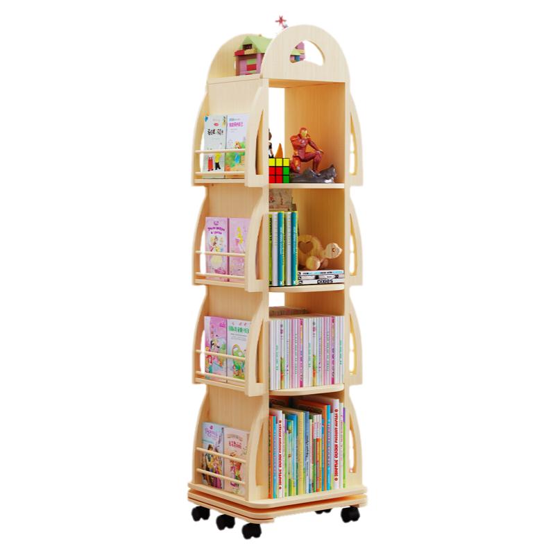 实木旋转书架置物架家用落地收纳置物架可移动书橱360度儿童书柜