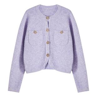 今年流行短款 香影紫色小香风针织开衫 女2024春秋新款 法式 毛衣外套