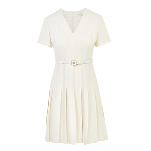 三醋酸Basic衣橱 朗姿法式 收腰白色连衣裙夏新款 裙子明星同款
