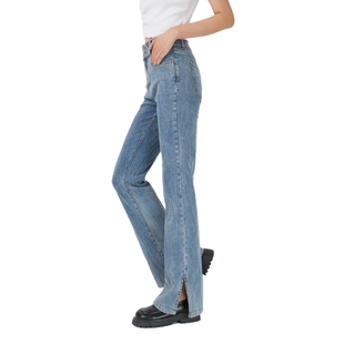 新款 森马牛仔裤 2023夏季 辣妹 女设计感开叉喇叭裤 显腿长高腰拖地裤