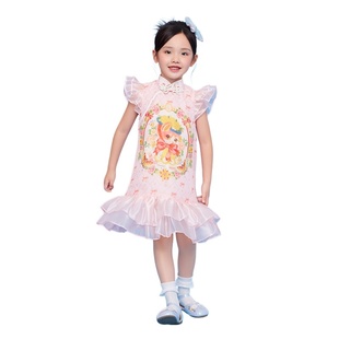 新款 儿童新中式 女童改良旗袍连衣裙夏季 年衣童装 表演服甜美连衣裙