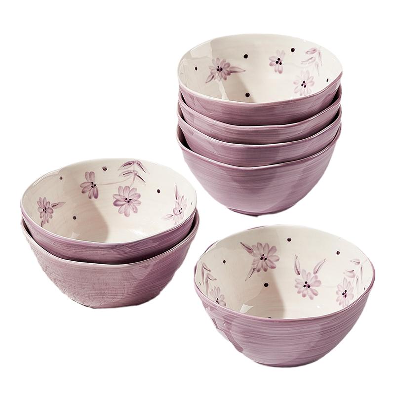 好看的陶瓷米饭碗家用5寸吃饭的碗清新餐具盘子碗套装ins紫色的碗