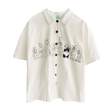白短袖衬衫女夏季小个子宽松休闲显瘦日系复古学生潮流上衣polo衫