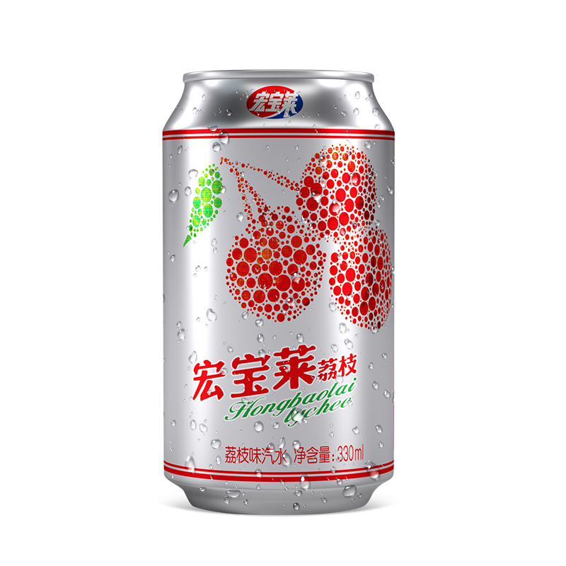 宏宝莱四平经典荔枝味汽水330ml*6罐装东北怀旧果味碳酸饮料整箱