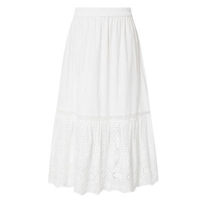 迪赛尼斯2024夏季新款通勤风纯棉半裙拼接A字裙白色高腰半身裙女