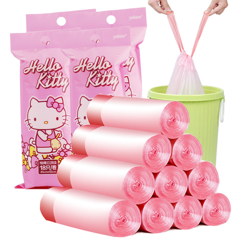 宜洁HelloKitty联名抽绳垃圾袋家用加厚手提式厨房中大号清洁袋子-封面