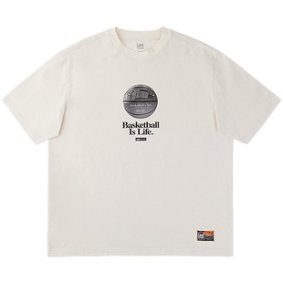 Lee24春夏新品 素设计图案米白色圆领男短袖 篮球元 舒适版 T恤休闲潮