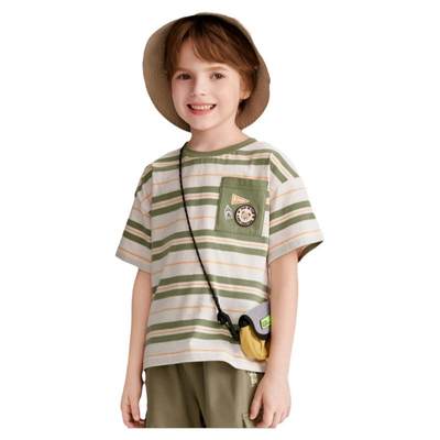 PawinPaw卡通小熊童装2024年夏季新款男童撞色条纹短袖T恤时尚