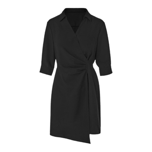 朗姿衬衫 新款 裙气质收腰显瘦黑色高级感POLO抽褶连衣裙2024年春季