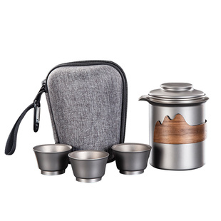 双层茶杯茶壶户外功夫茶套装 容山堂茗趣纯钛旅行茶具快客杯便携式