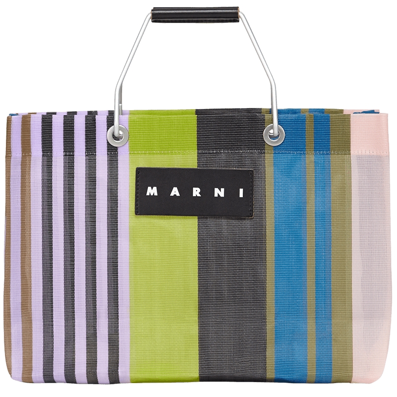 MARNI MARKET GOES AROUND拼色条纹购物袋