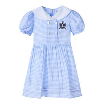 PawinPaw卡通小熊童装24年夏季新款女童翻领格纹泡泡袖甜美连衣裙