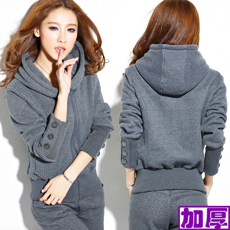 两件套加厚运动套装女秋冬季加棉女士卫衣运动服大码女装冬装优惠券
