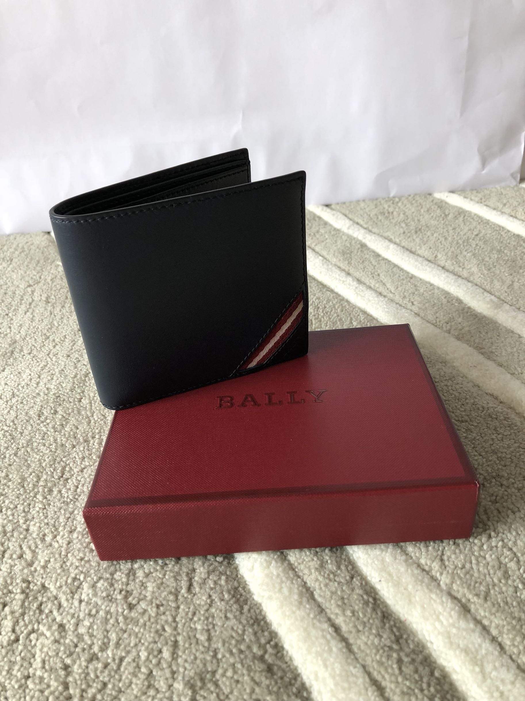 专柜正品巴利短款钱包深蓝色bally牛皮钱夹对折经典款多卡位礼盒