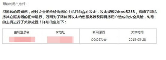 共享型虚拟主机收到被Ddos攻击关停邮件的处理方法(图1)