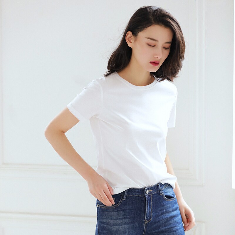 秘密盒子纯色t恤女 无关风月夏季新款纯棉修身百搭圆领白色短袖t