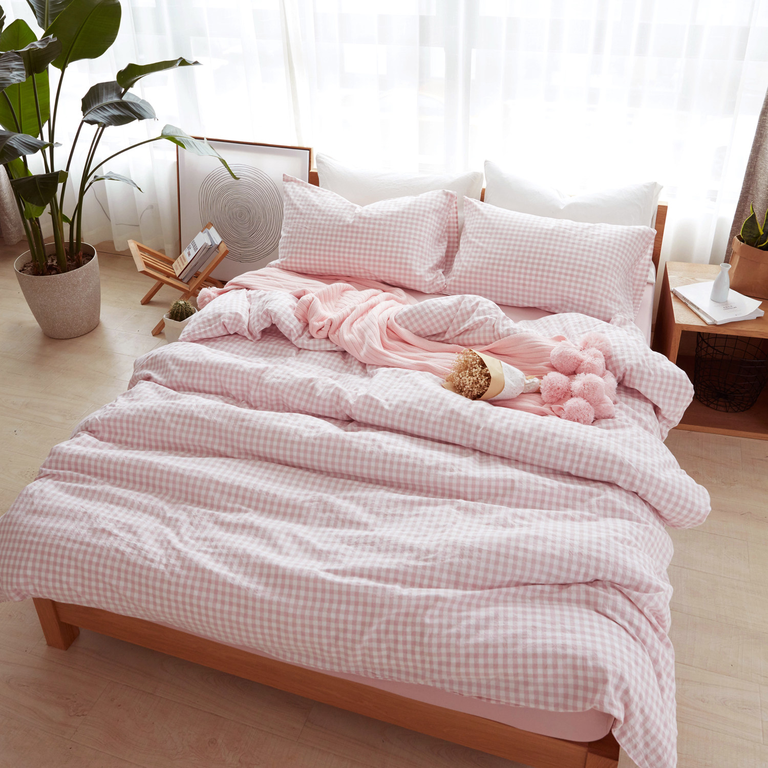 全棉格子水洗棉四件套