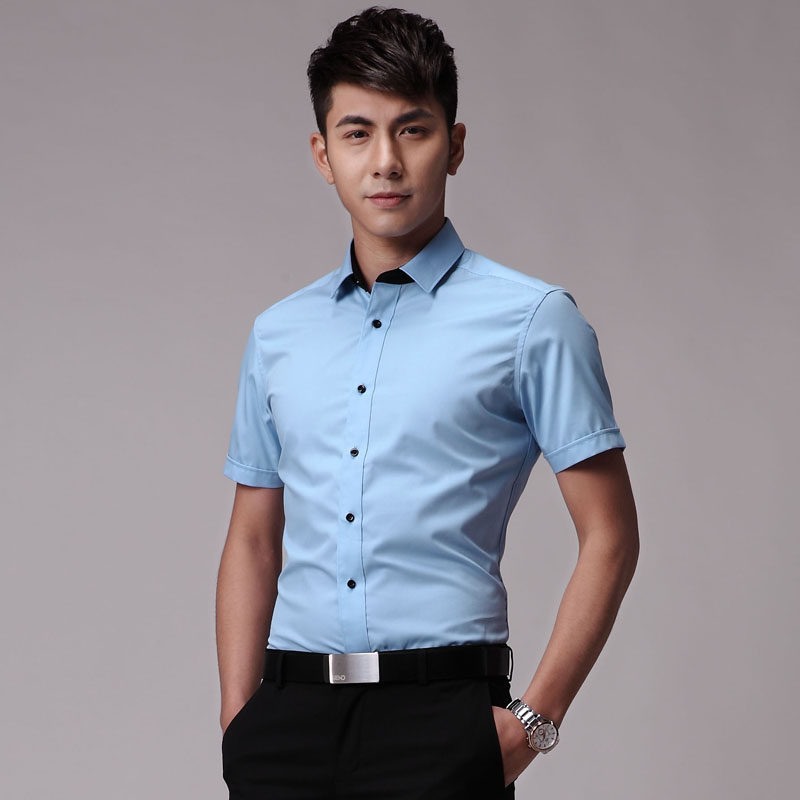 seno夏季修身免烫男士短袖衬衫 青年商务休闲衬衣 正装