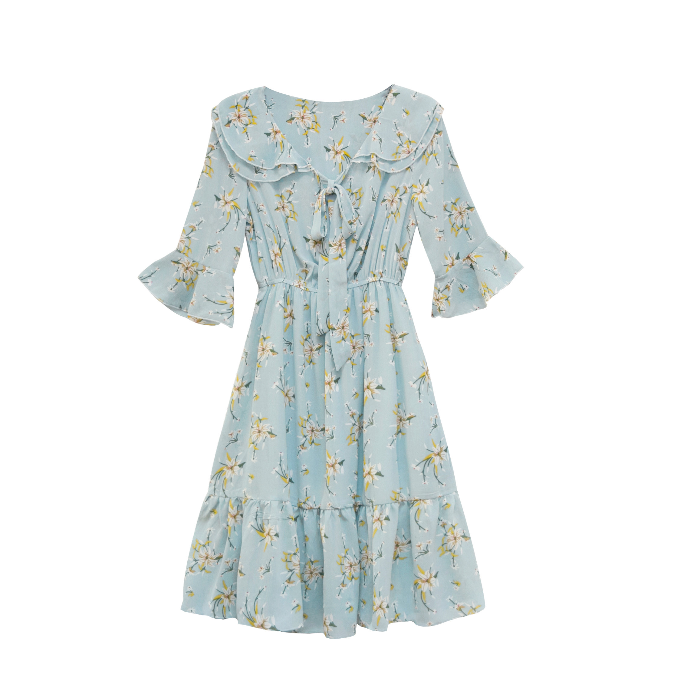 中长款荷叶边连衣裙