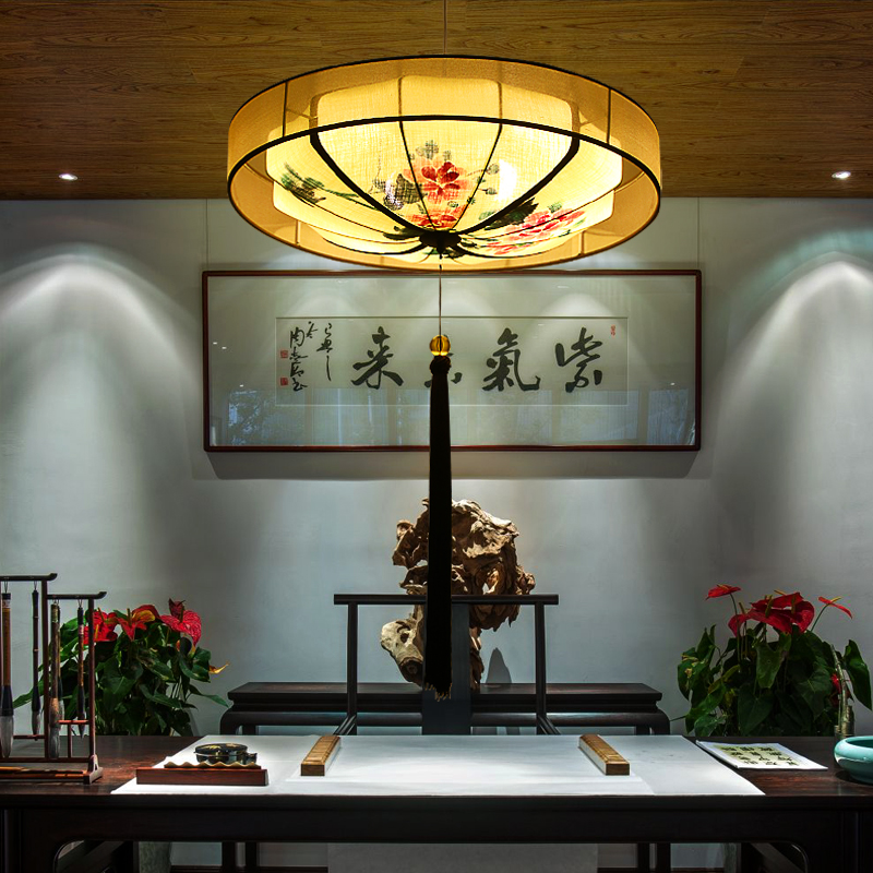 中国风新中式灯具仿古布艺手绘灯笼酒店饭店