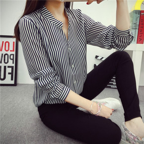 女职业衬衫长袖条纹