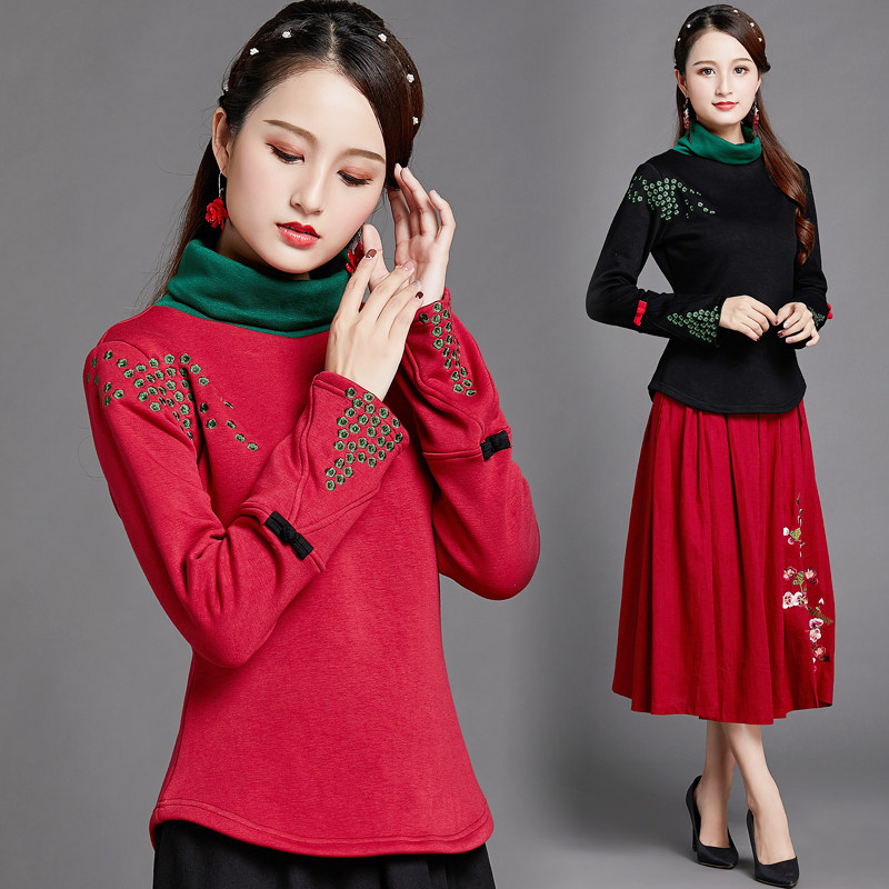 民族风女装 中国风绣花_中国风女装秋装民族风上衣高领绣花加棉长袖