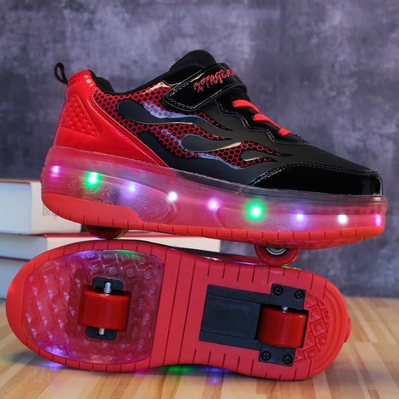 儿童单轮运动学生两用暴走鞋小孩溜冰炫酷轮滑皮面防水双轮男童潮