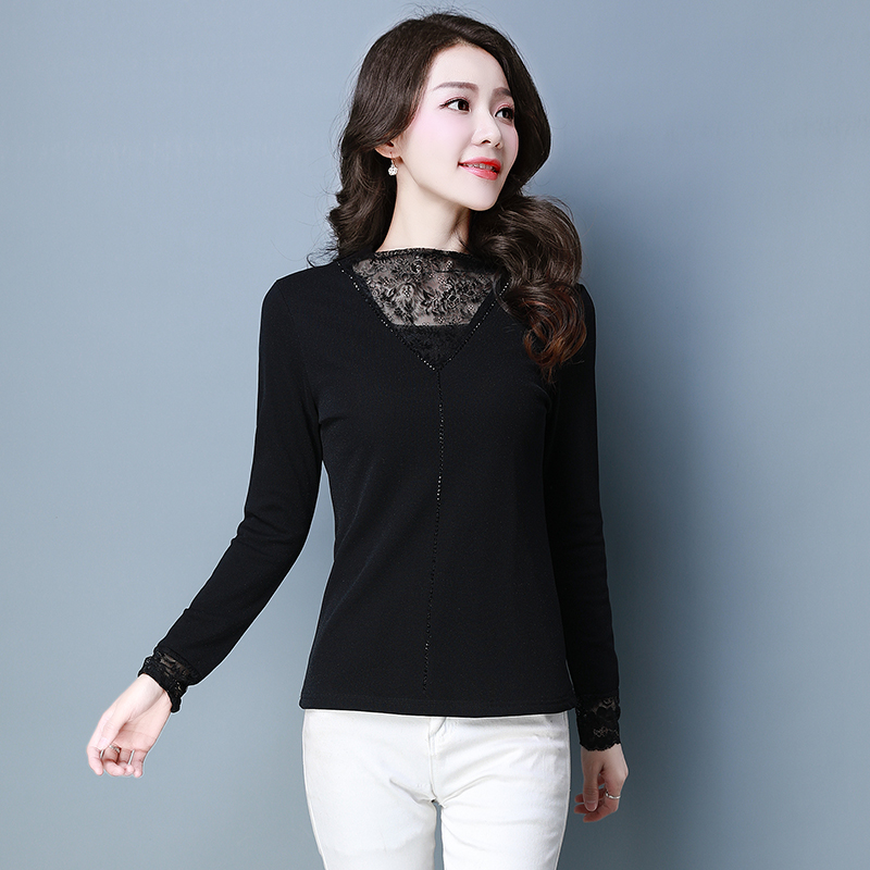 热销女装小衫冬季_7女装冬季新款 黑色加绒打底衫长袖保暖小衫百搭